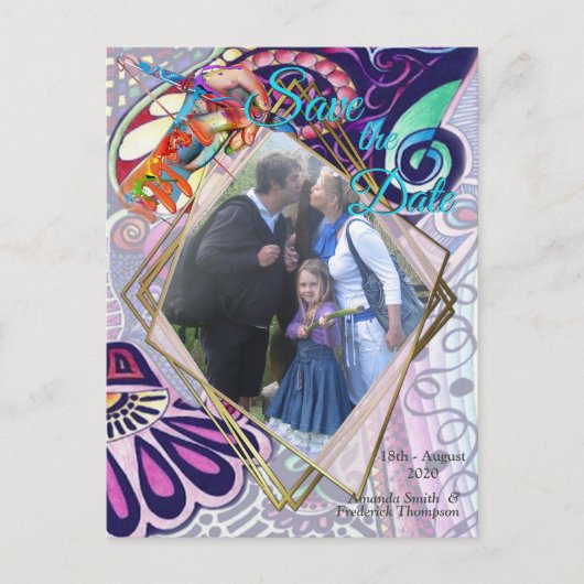 明るいブルーアーティストパーティードードルクリエーション 案内ポストカード (正面)