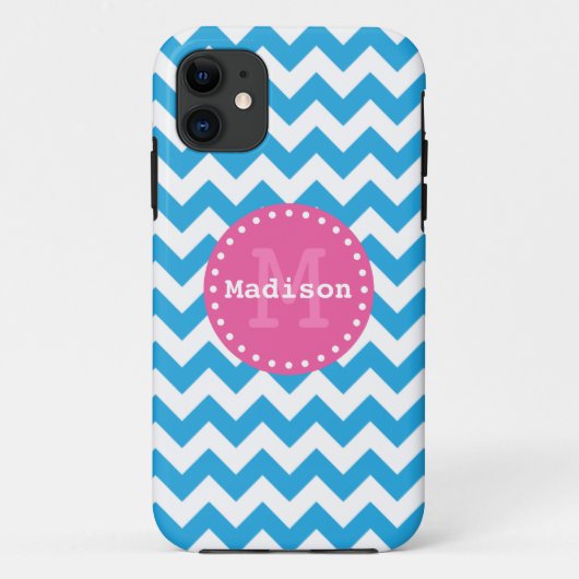明るいブルーピンクシェブロンジグザグモノグラム Case-Mate iPhoneケース (裏面)