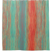 明るいブレンドラインレッドオレンジターコイズ シャワーカーテン (正面)