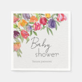 明るいブーケチューリップ&緑のベビーシャワー スタンダードカクテルナプキン (正面)