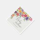 明るいブーケチューリップ&緑のベビーシャワー スタンダードカクテルナプキン (角)