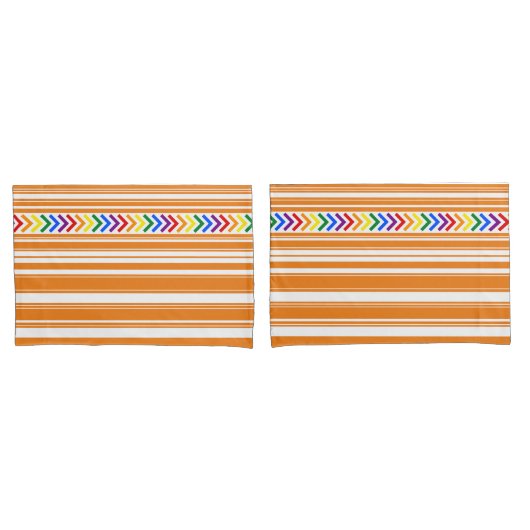 明るいプライドパターンのオレンジと白ストライプ色 枕カバー (フロントセット)