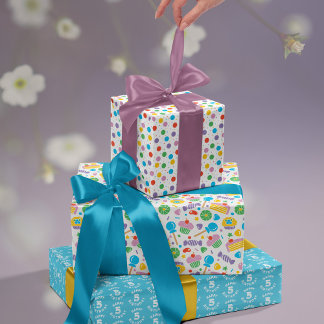 明るいプライマリカラーキッズケーキ&キャンディ ラッピングペーパーシート