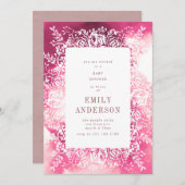 明るいプラムピンクフローラベビーシャワー招待状 招待状 (正面/裏面)