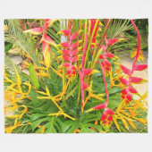 明るいヘリコニア、ロブスター爪植物 フリースブランケット (正面(横))