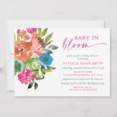 明るいベビーの開花ピンクのフローラ女の子ベビーシャワー 招待状 (正面)