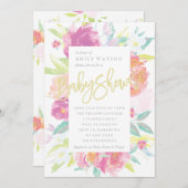 明るいベビーシャワー招待状フローラ水色 招待状 (正面/裏面)