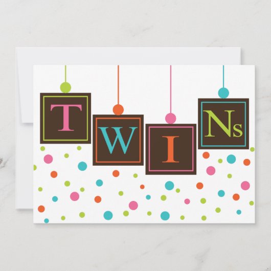 明るいベビーブロックの色ツインズベビーシャワー 招待状 (正面)