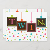 明るいベビーブロックの色ツインズベビーシャワー 招待状 (正面/裏面)