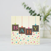 明るいベビーブロック色のニュートラル赤ちゃんシャワー 招待状 (スタンド正面)