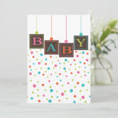 明るいベビーブロック色のニュートラル赤ちゃんシャワー 招待状 (スタンド正面)