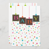 明るいベビーブロック色のニュートラル赤ちゃんシャワー 招待状 (正面/裏面)