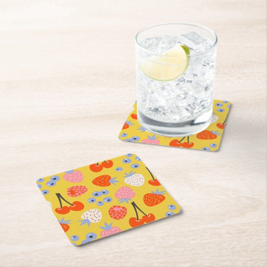 明るいベリカラフルーの果実のパターン スクエアペーパーコースター (インサイチュ)