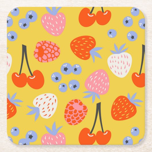 明るいベリカラフルーの果実のパターン スクエアペーパーコースター (正面)