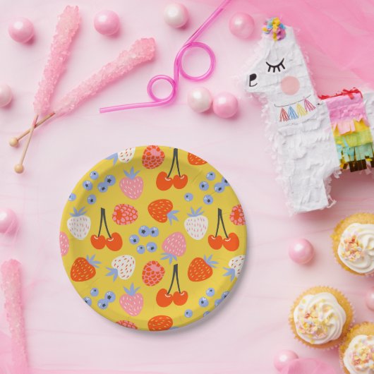 明るいベリカラフルーの果実のパターン ペーパープレート (パーティー)