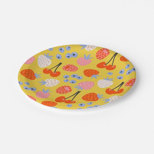 明るいベリカラフルーの果実のパターン ペーパープレート (アングル)