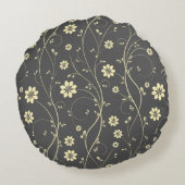 明るいベージュと灰色の繊細な花 ラウンドクッション (裏面)