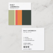 明るいベーモダンジュオはっきりしたレンジピンクのネイビーストライプ スクエア名刺 (正面/裏面)