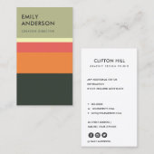 明るいベーモダンジュオはっきりしたレンジピンクのネイビーストライプ 名刺 (正面/裏面)