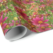 明るいホットピンクと黄色のデイジーの花 ラッピングペーパー (ロールコーナー)