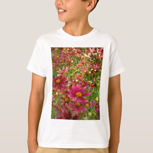 明るいホットピンクと黄色のデイジーの花 Tシャツ (正面)