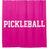 明るいホットピンクのアスレティックホワイトピックボール文字 シャワーカーテン (正面)