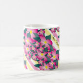 明るいホットピンクのフローラマグ コーヒーマグカップ (中央)