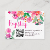 明るいホットピンクの秋フローラスクリプトブライダルレジストリ エンクロージャーカード (正面)