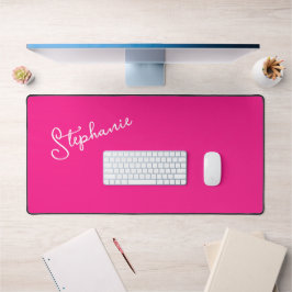 明るいホットピンクパーソナライズされたのスクリプト名スタイリッシュ デスクマット