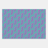 明るいホットピンク&ターコイズ水彩植物体 ラッピングペーパーシート (正面)