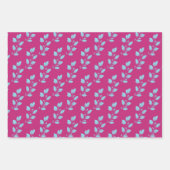 明るいホットピンク&パステルブルーウォーターカラーボタニカル ラッピングペーパーシート (正面2)