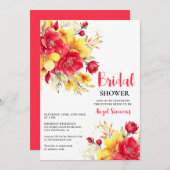 明るいホット赤秋フローラスクリプトブライダルシャワー 招待状 (正面/裏面)