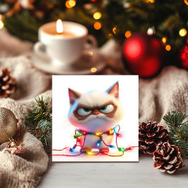 明るいホリデーライト、暗い猫の気分カード シーズンカード