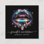 明るいホログラフィックリップメイクアップアーティスト、美しい スクエア名刺 (正面)