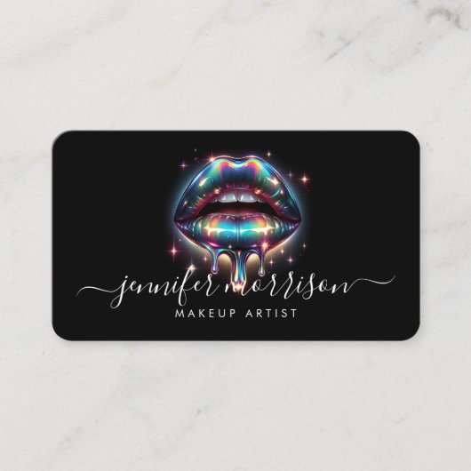 明るいホログラフィックリップメイクアップアーティスト、美しい 名刺 (正面)