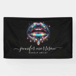 明るいホログラフィックリップメイクアップアーティスト、美しい 横断幕