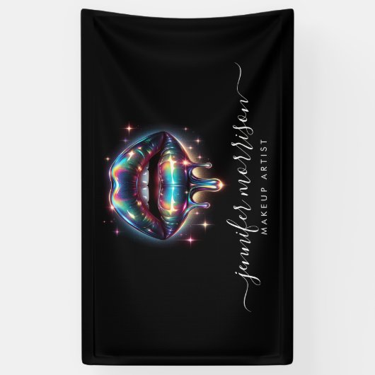 明るいホログラフィックリップメイクアップアーティスト、美しい 横断幕 (縦)