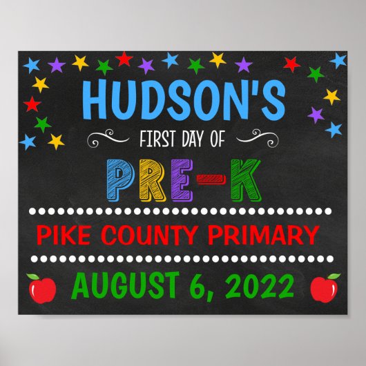 明るいホワイトボードの幼稚園初日のサイン ポスター (正面)