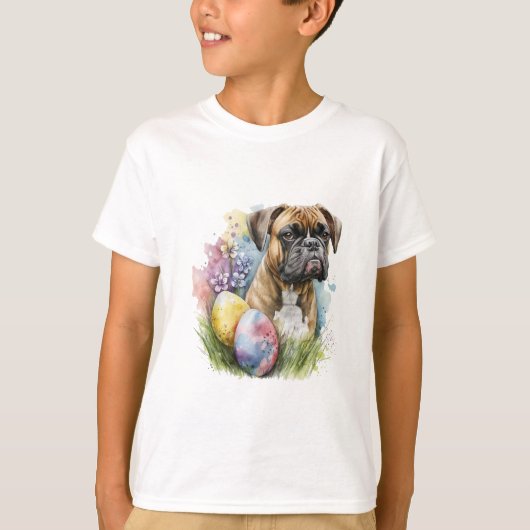 明るいボクサー犬のイースターエッグ、ハッピーイースター ボクサー Tシャツ (正面)