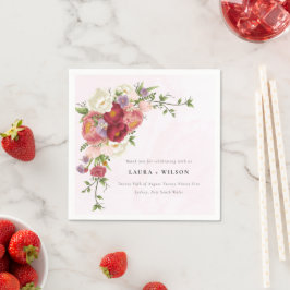 明るいボホレッドピンク白結婚花 スタンダードカクテルナプキン