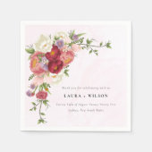 明るいボホレッドピンク白結婚花 スタンダードカクテルナプキン (正面)