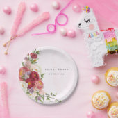 明るいボホレッドピンク白結婚花 ペーパープレート (パーティー)