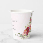 明るいボホレッドピンク白結婚花 紙コップ (裏面)