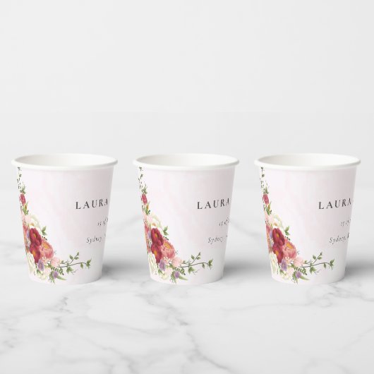 明るいボホレッドピンク白結婚花 紙コップ (複数)