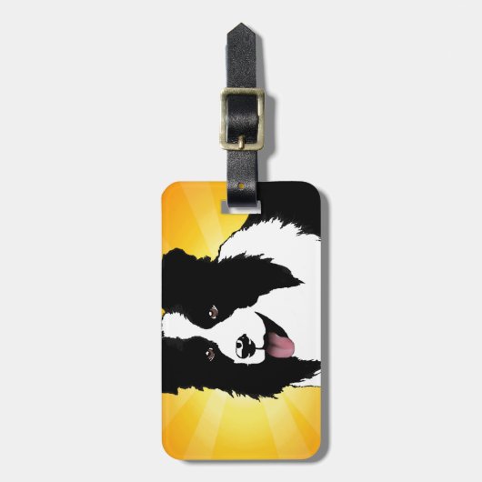 明るいボーダーコリー犬のポップアートペットはカスタマイズ ラゲッジタグ (正面縦)