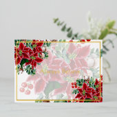 明るいポインセチアとホリーカスタムクリスマスホリ 箔シーズンカード (立ち正面)