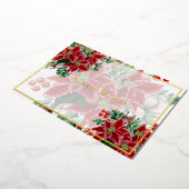 明るいポインセチアとホリーカスタムクリスマスホリ 箔シーズンカード (回転した状態)