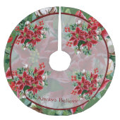 明るいポインセチアとホリーカスタムクリスマス ブラッシュドポリエステルツリースカート (正面)