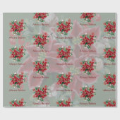 明るいポインセチアとホリーカスタムクリスマス ラッピングペーパー (フラット)