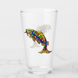 明るいポップアートの抽象芸術の魚のカラフルのスケール タンブラーグラス